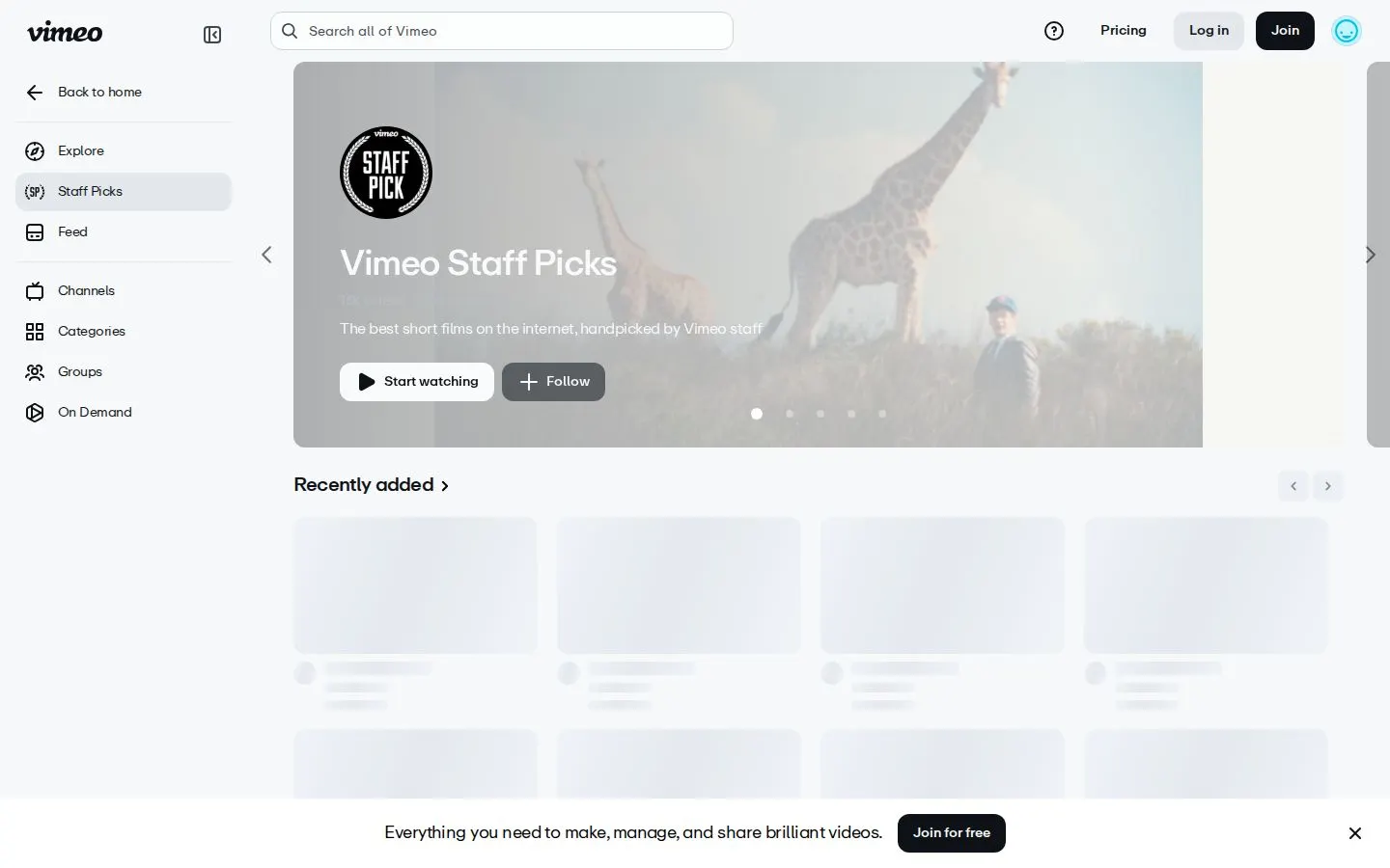 Vimeo Staff Picks screenshot